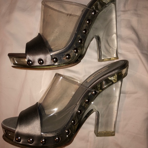 SOLD RARE Vintage Prada Silk Lucite Clear Heels - Picture 7 of 8